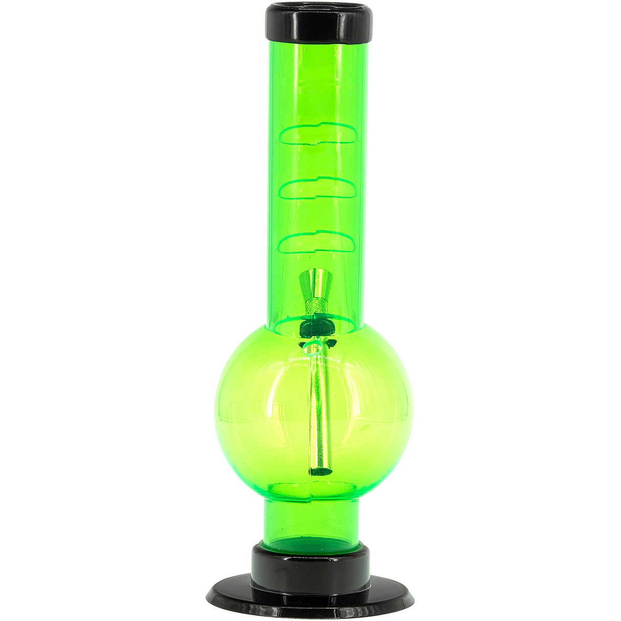 JM Plastics 9-12" Acrylic Angled Neck Straight Tube Bong in Neon Green, Front View