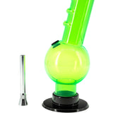 JM Plastics Angled Neck Straight Tube Bubble Bong in Green - Front View with Detachable Bowl