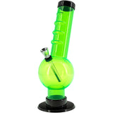 Illuminati Green JM Plastics Acrylic Angled Neck Straight Tube Bubble Bong, 9-12" Tall, Front View