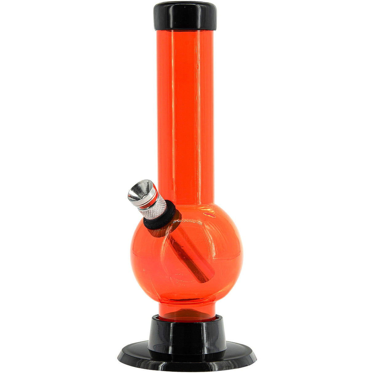 JM Plastics 6" Acrylic Bubble Bong in Orange, Front View on Seamless White Background