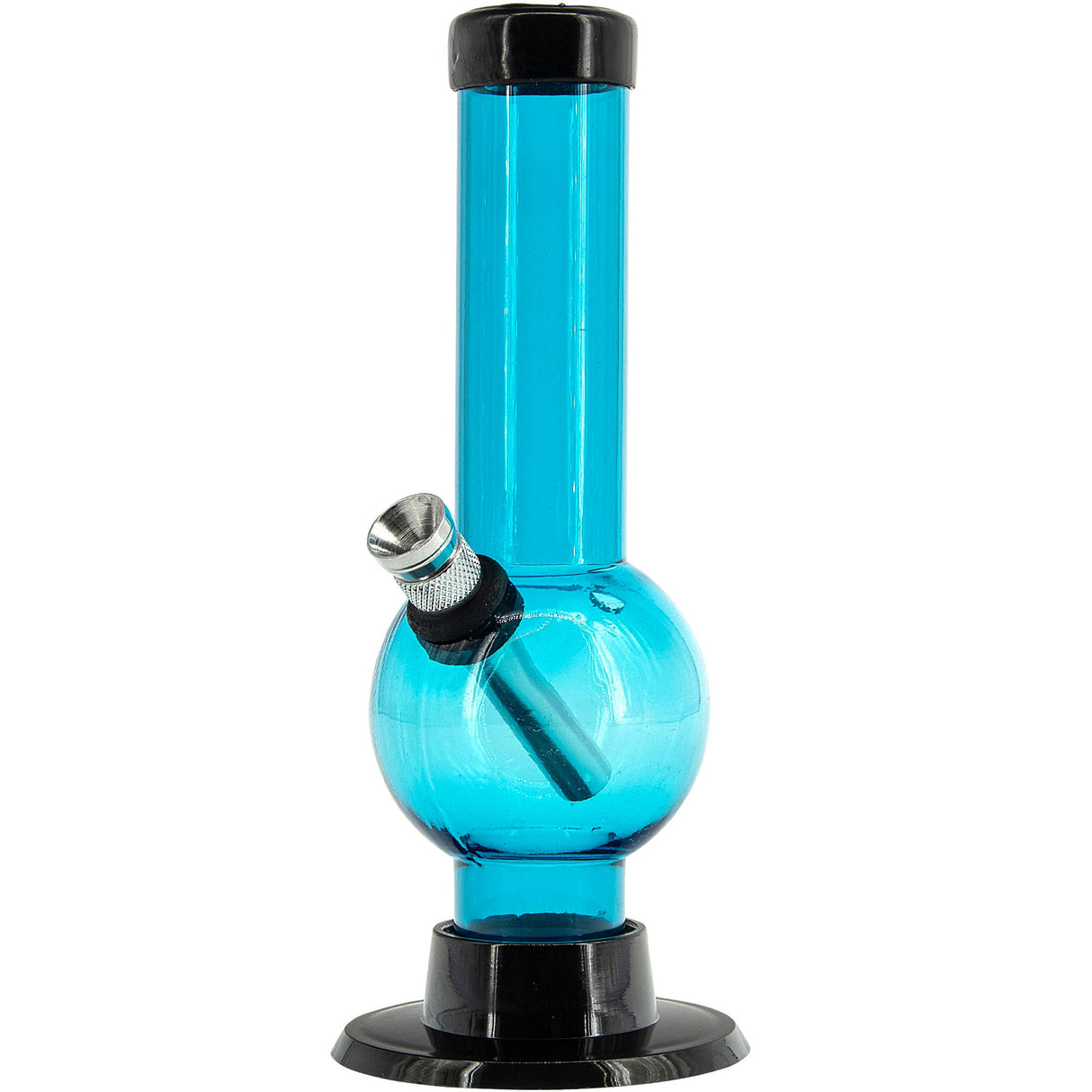 JM Plastics 6" Acrylic Bubble Bong in Ice Blue with a sturdy base and clear tube - Front View