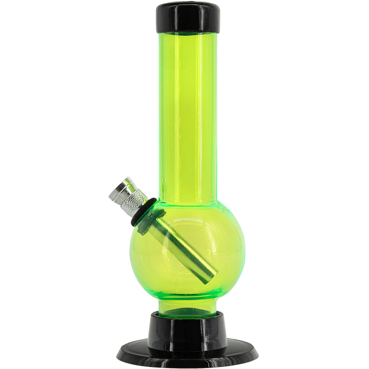 JM Plastics 6" Acrylic Bubble Bong in Neon Green, Front View on White Background