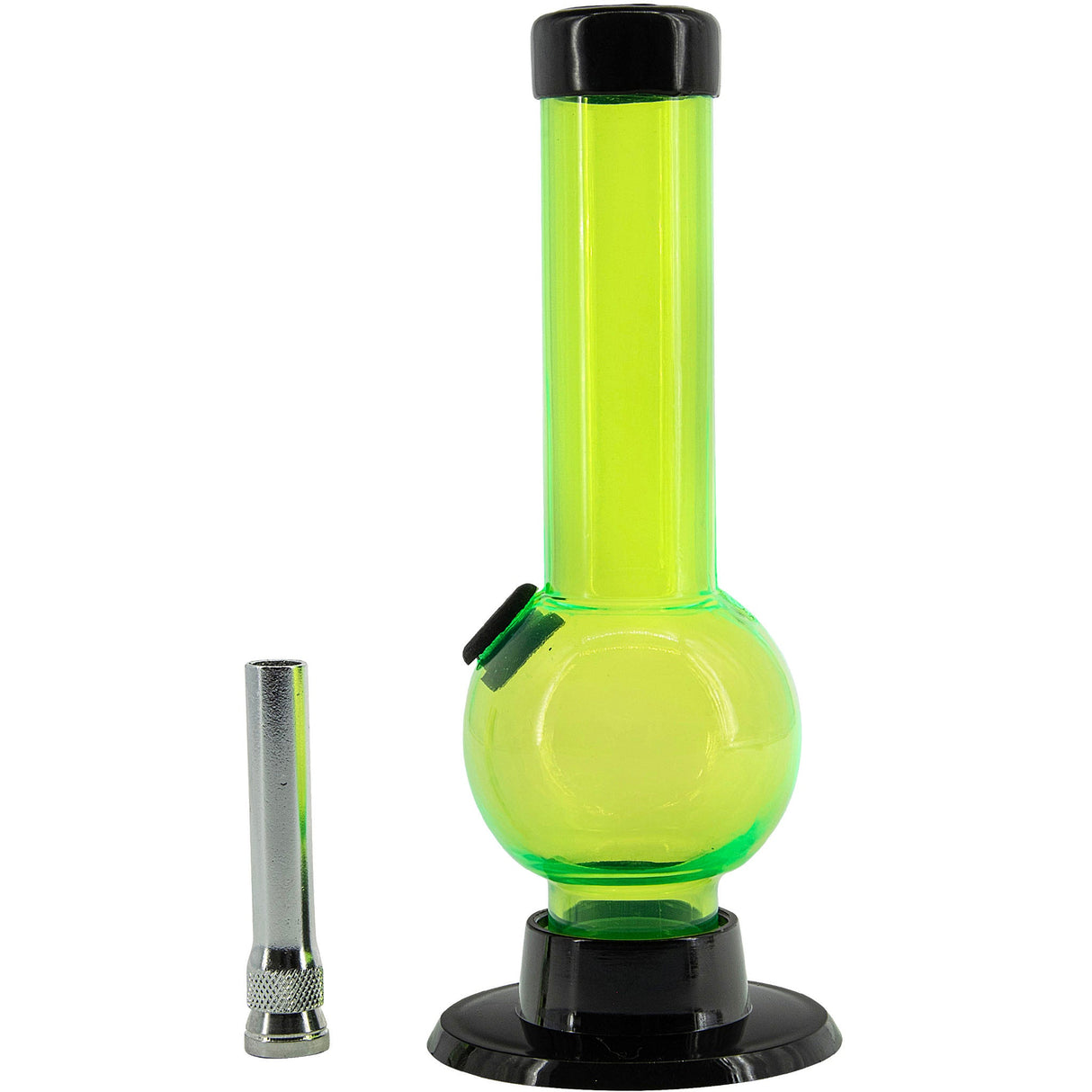 JM Plastics 6" Acrylic Bubble Bong in Neon Green - Front View with Detachable Bowl