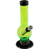 JM Plastics 6" Acrylic Bubble Bong in Neon Green, Front View with Black Base