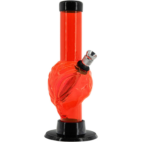 JM Plastics Mini Skull Acrylic Bong in Orange, 6" Tall - Front View on White Background