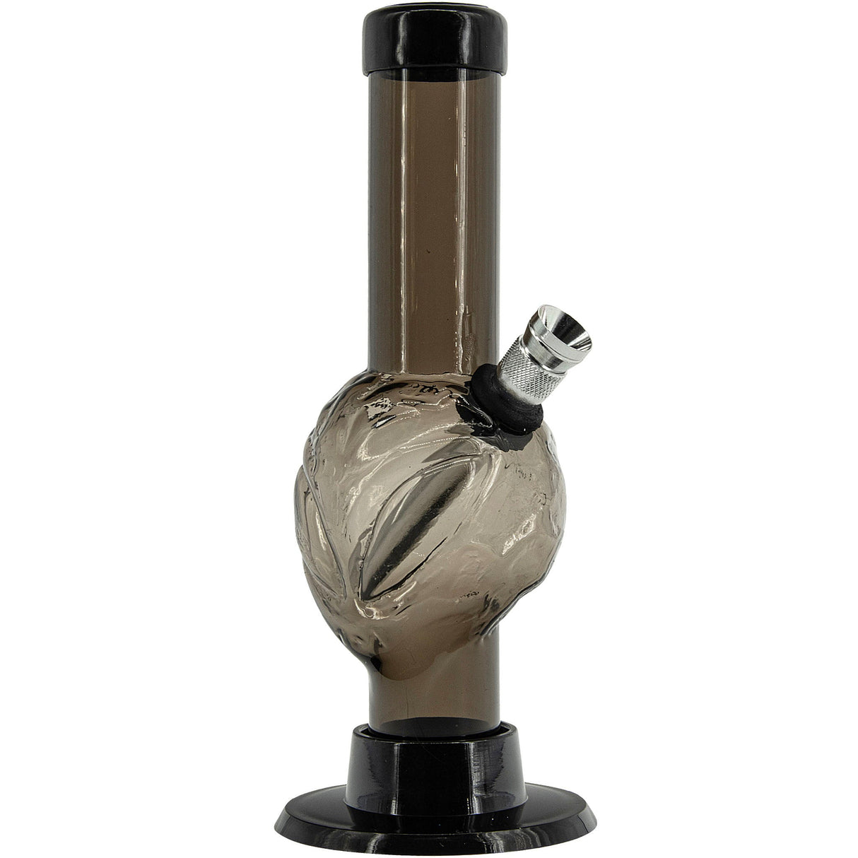 JM Plastics Mini Skull Acrylic Bong in Black, 6" Tall, Front View on White Background