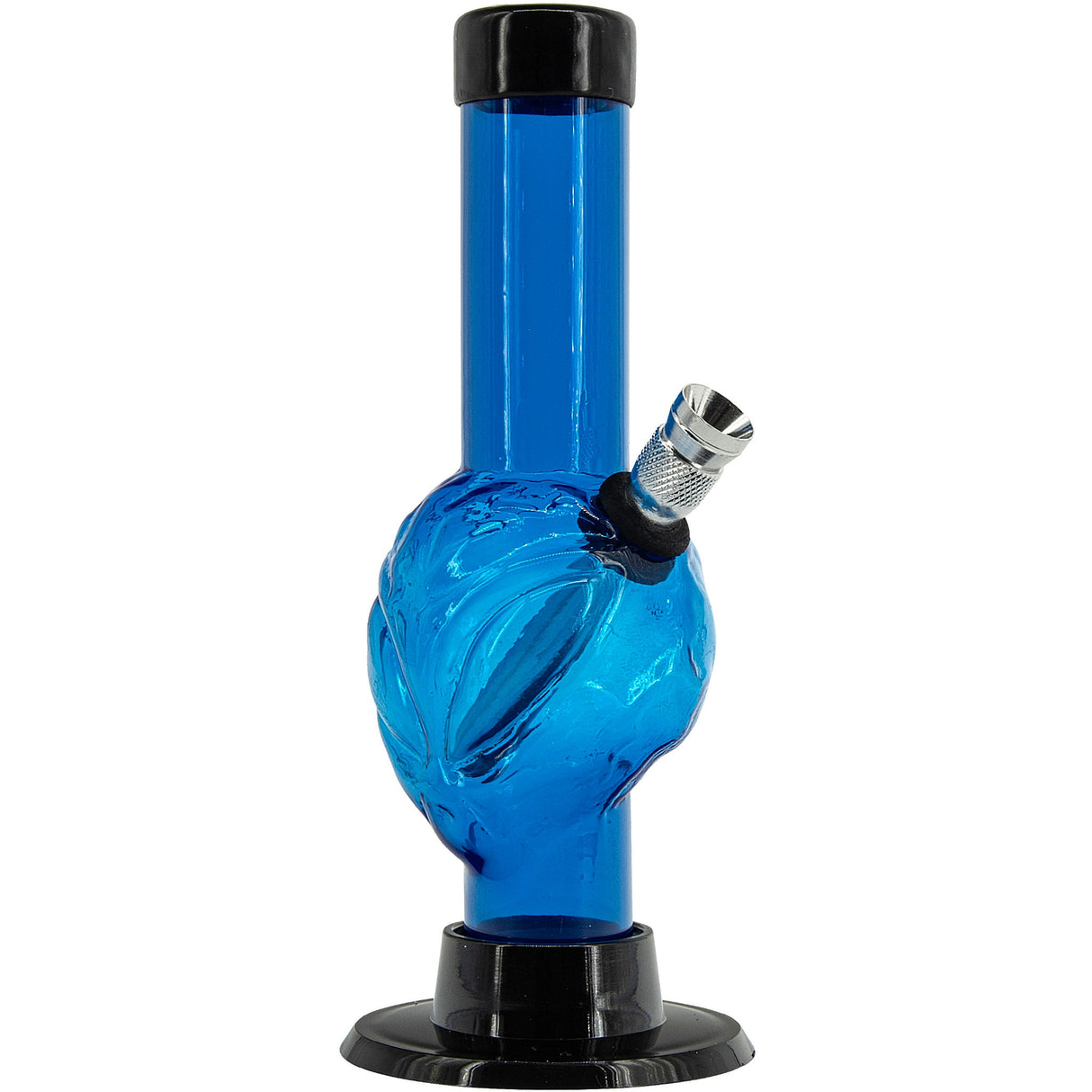 JM Plastics Mini Skull Acrylic Bong in Blue - 6" Tall, Front View on White Background