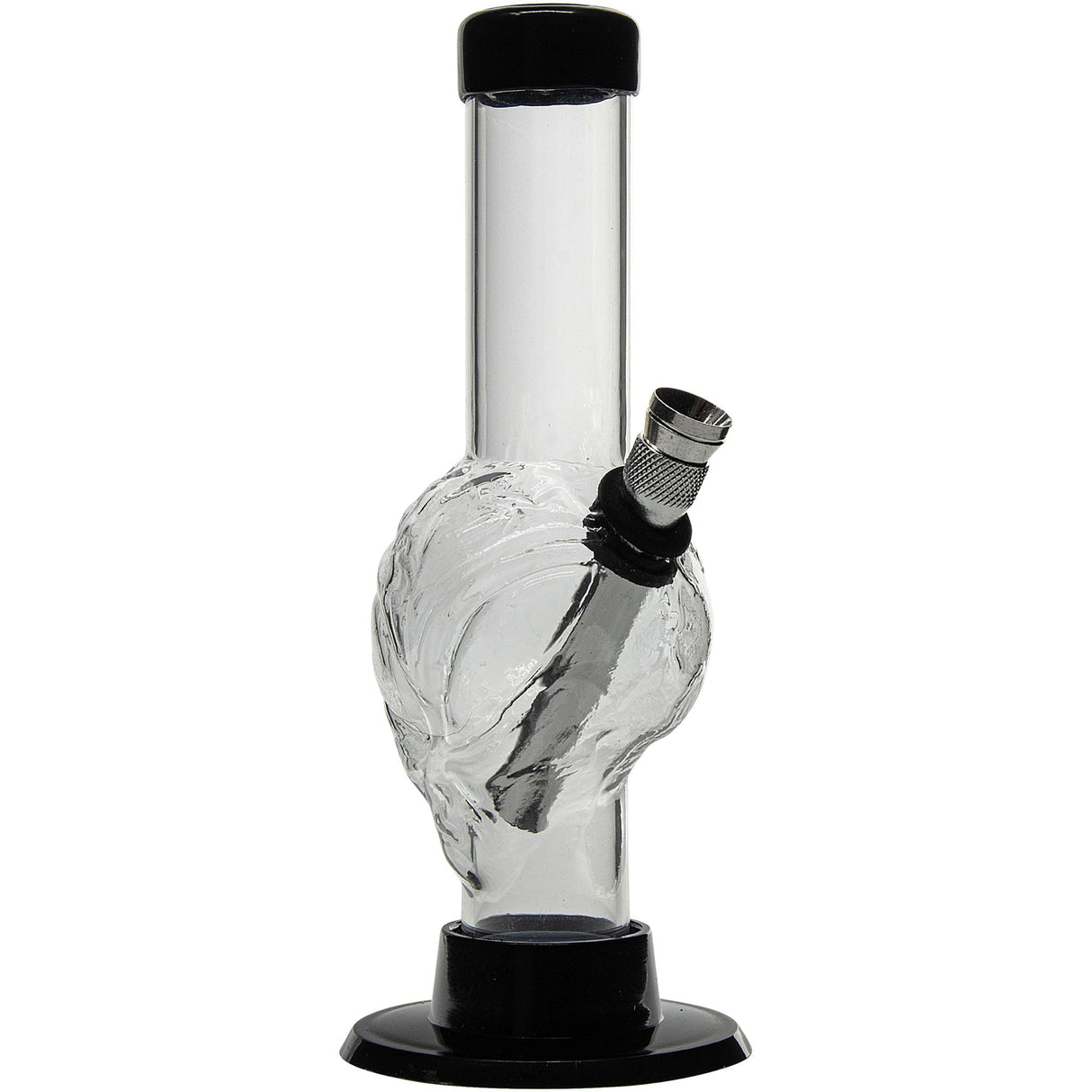 JM Plastics Mini Skull Acrylic Bong in Grey, 6" Tall, Front View on White Background