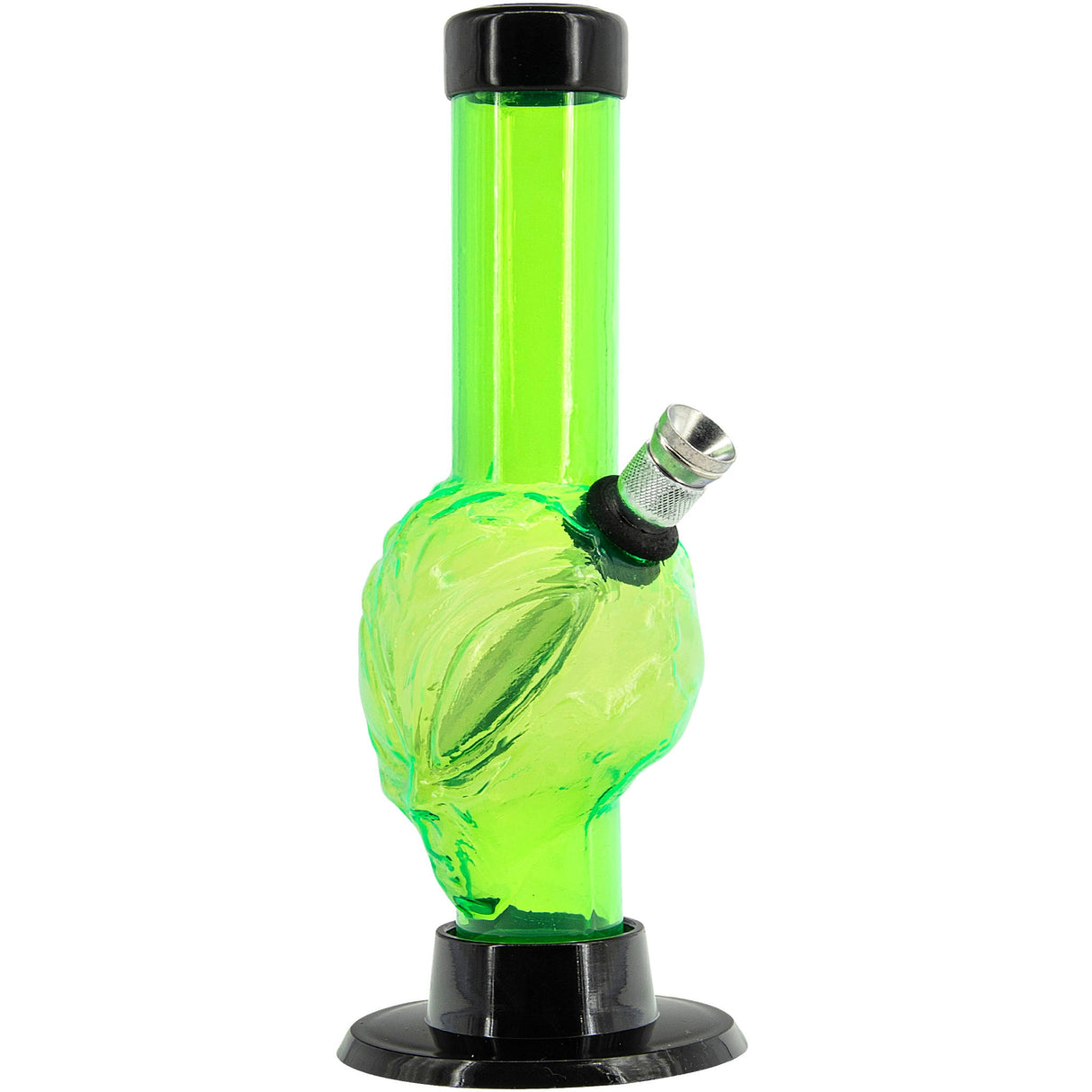 JM Plastics Mini Skull Acrylic Bong in Green, 6" Tall, Durable with Metal Bowl - Front View