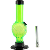 JM Plastics Mini Skull Acrylic Bong in neon green, 6" tall with detachable metal bowl, front view