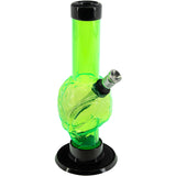 JM Plastics Mini Skull Acrylic Bong, 6" Tall in Illuminati Green, front view on white background