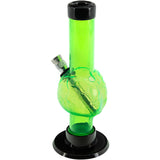 JM Plastics Mini Skull Acrylic Bong in vibrant green, 6" tall, front view on white background