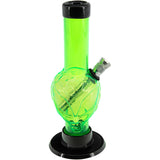 JM Plastics Mini Skull Acrylic Bong in vibrant green, 6" tall, front view on white background