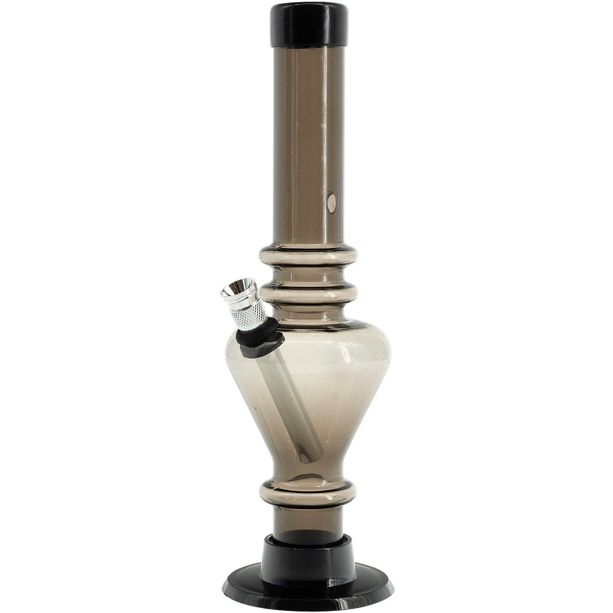 JM Plastics 8" Acrylic Blossom Bong in Black, Front View, Durable with Easy Grip Design