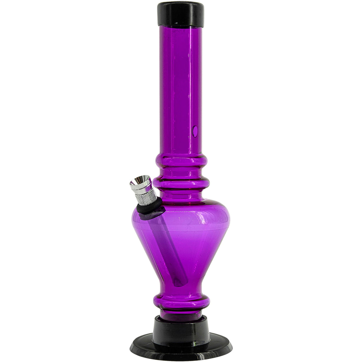 JM Plastics 8" Acrylic Blossom Bong in Purple, Front View with Sturdy Base and Clear Tube