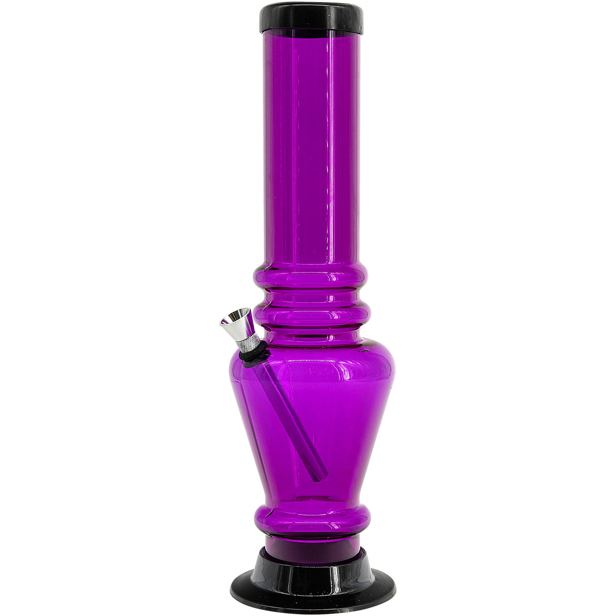 JM Plastics 12" Acrylic Vase Base Bong in Purple, Durable Water Pipe, Front View