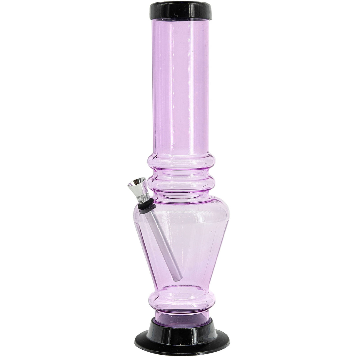 JM Plastics 12" Acrylic Vase Base Bong in Pink, Front View, Durable Water Pipe