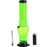 JM Plastics 12" Neon Green Acrylic Vase Base Bong Front View with Bowl and Lighter