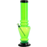 JM Plastics 12" Neon Green Acrylic Vase Base Bong Front View with Black Accents