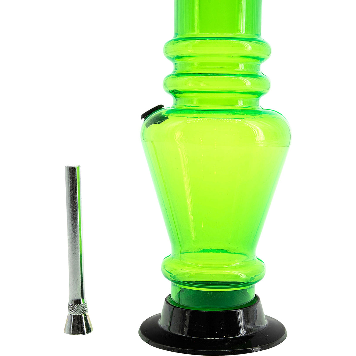 JM Plastics 12" Acrylic Vase Base Bong in Vibrant Green with Removable Bowl - Front View