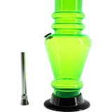 JM Plastics 12" Acrylic Vase Base Bong in Vibrant Green with Removable Bowl - Front View