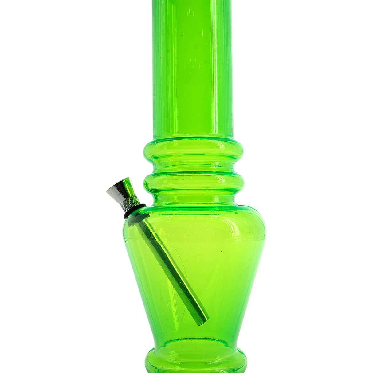 JM Plastics 12" Neon Green Acrylic Vase Base Bong with Clear Bowl - Front View