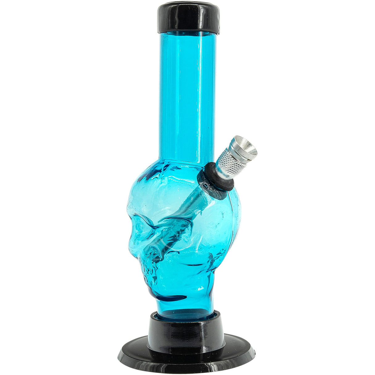 JM Plastics Mini Alien Head Acrylic Bong in Ice Blue, 6" Tall, Front View on White Background