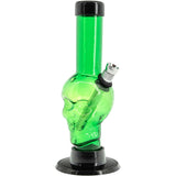 JM Plastics Mini Alien Head Acrylic Bong in Green - 6" Tall - Front View on White Background