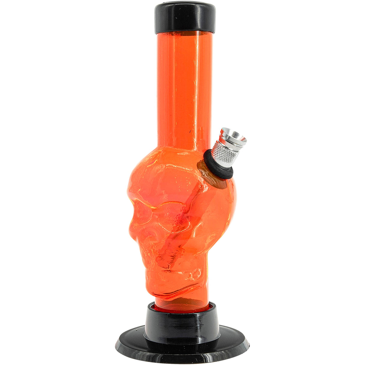 JM Plastics Mini Alien Head Acrylic Bong in Orange, 6" Tall Front View on White Background