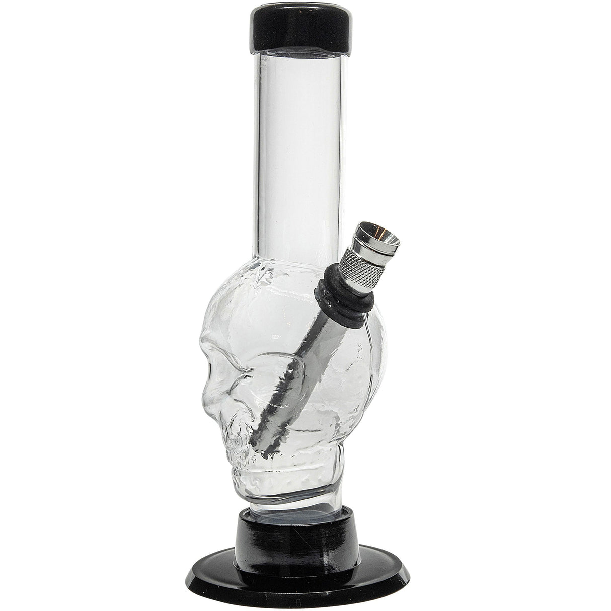 JM Plastics Mini Alien Head Acrylic Bong in Grey, 6" Tall, Sturdy Base, Front View on White Background