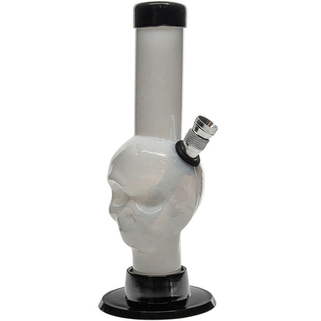 JM Plastics Mini Alien Head Acrylic Bong, 6" Tall in White, Front View on Seamless White Background