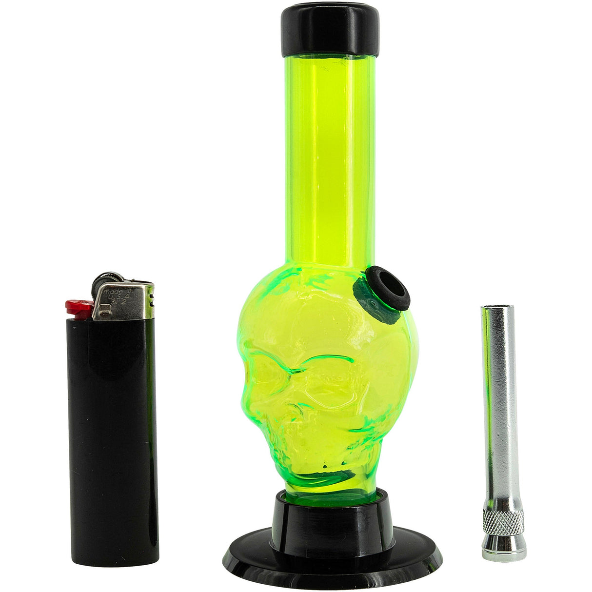 JM Plastics Mini Alien Head Acrylic Bong in Neon Green - 6" Tall with Metal Bowl