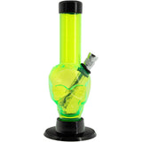 JM Plastics Mini Alien Head Acrylic Bong in Neon Green, 6" Tall, Front View on White Background