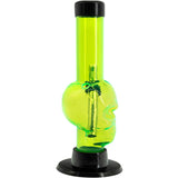 JM Plastics Mini Alien Head Acrylic Bong in vibrant green, 6" tall - front view on white