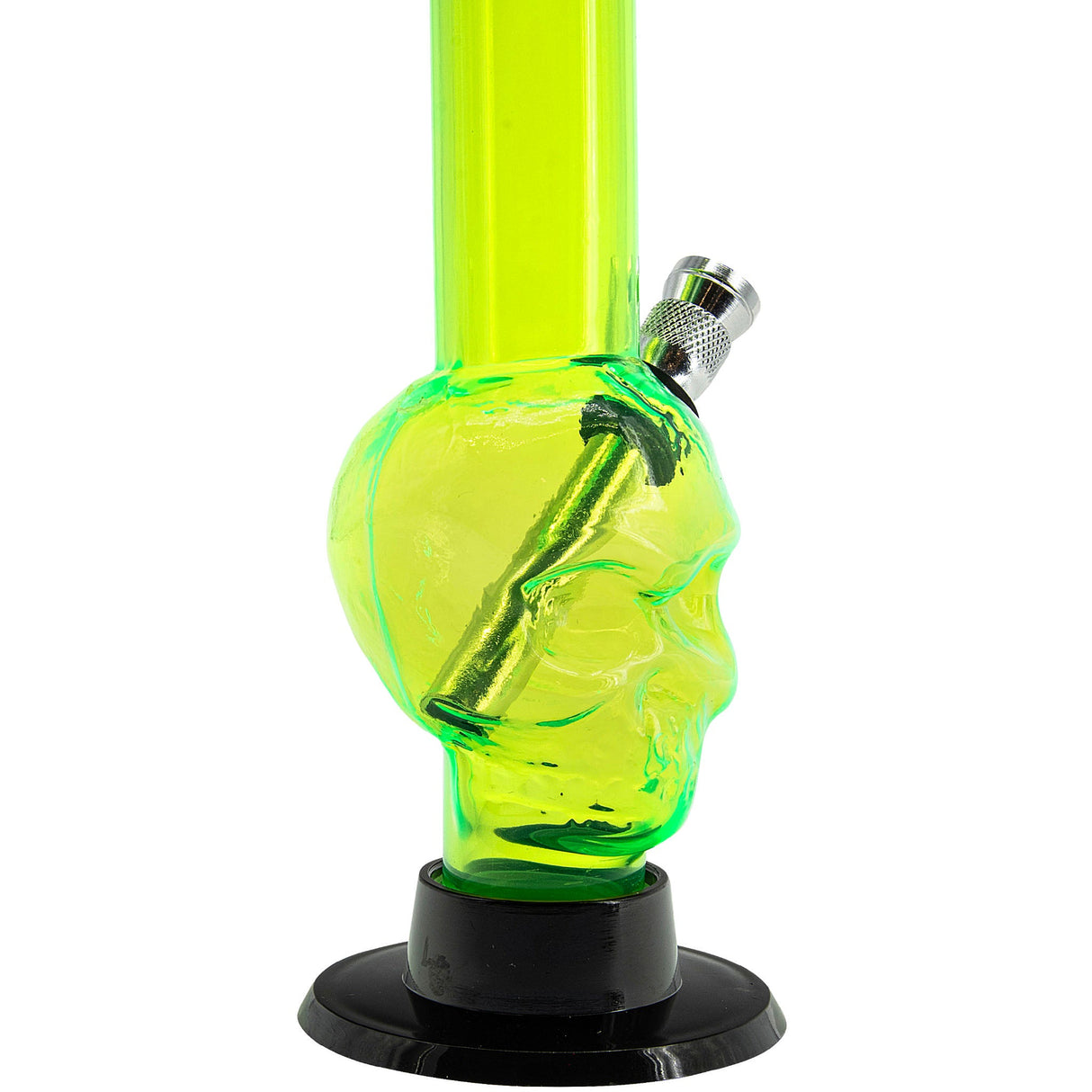 JM Plastics Mini Alien Head Acrylic Bong in Neon Green - 6" Tall - Side View