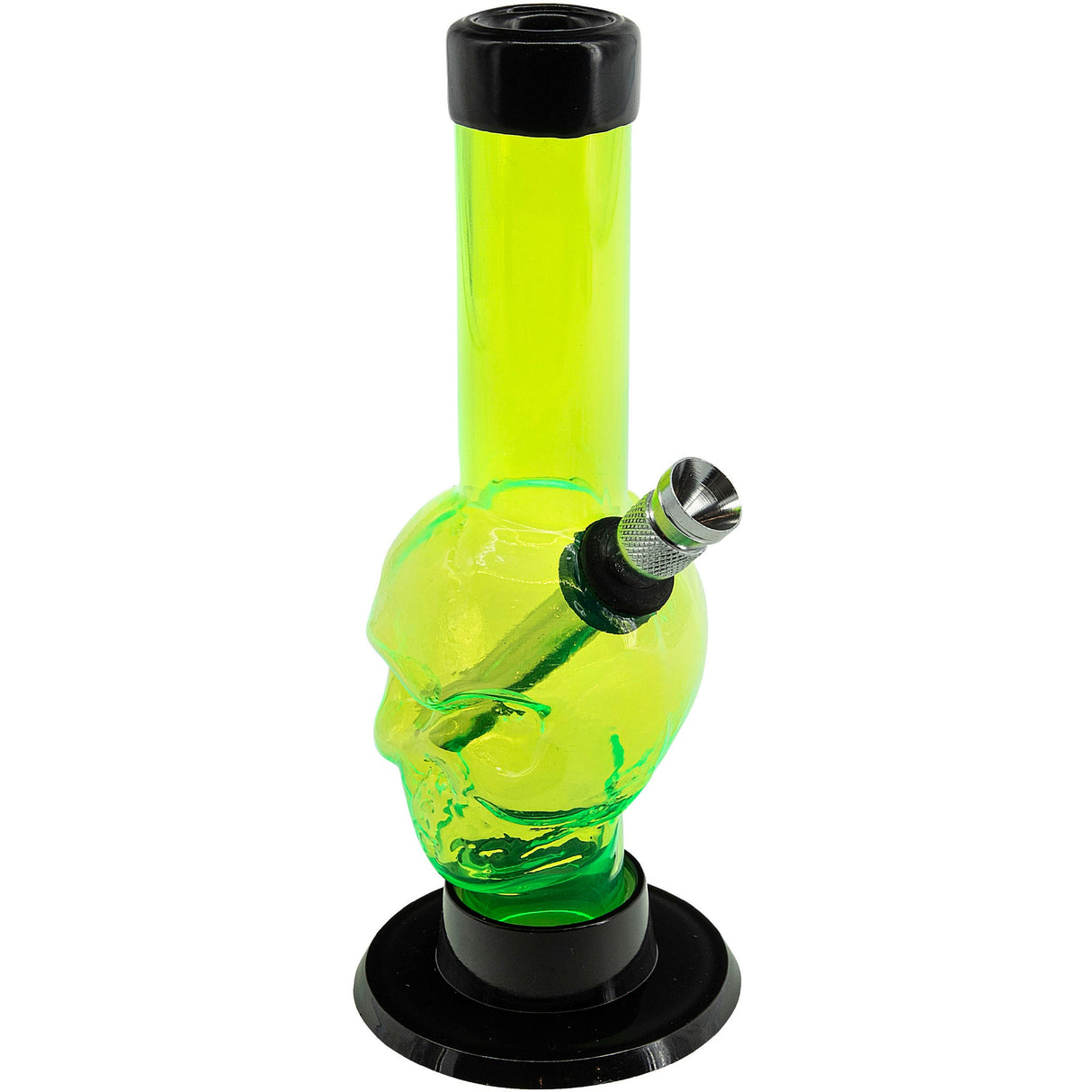 JM Plastics Mini Alien Head Acrylic Bong, 6" Tall in Neon Green, Front View