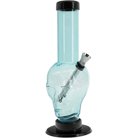 JM Plastics Acrylic Skull Bong in Light Blue, 9-12 Inch Options, Front View on White Background