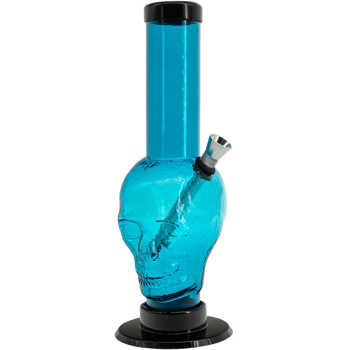 JM Plastics Acrylic Skull Bong in Ice Blue, 9-12" Tall with Sturdy Base - Front View