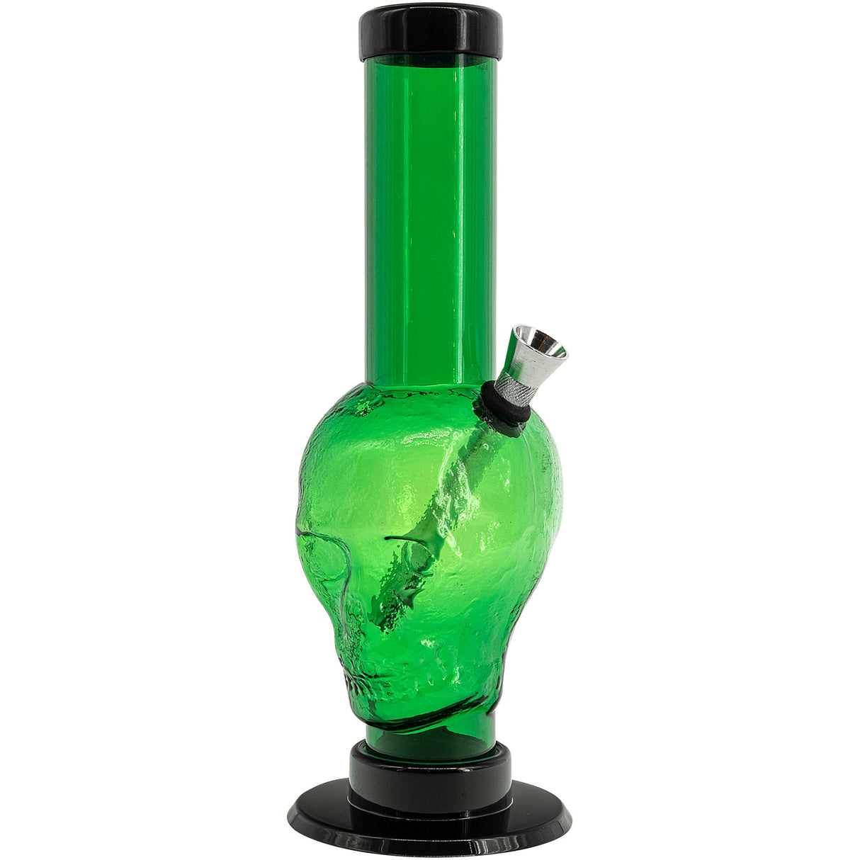 JM Plastics Acrylic Skull Bong in Green, 9-12" Tall, Durable with a Deep Bowl - Front View