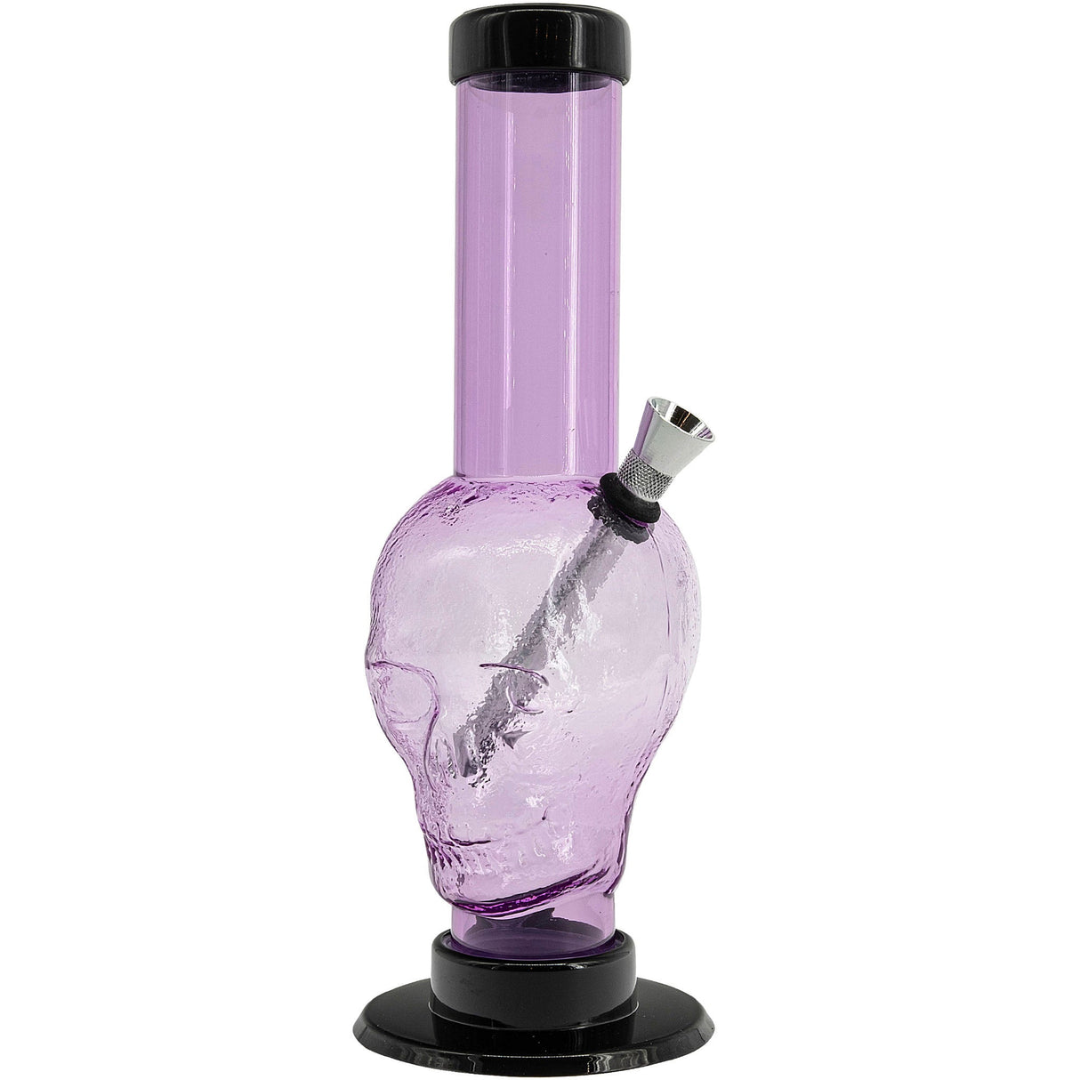 JM Plastics Acrylic Skull Bong in Pink, 9-12" Tall, Front View on White Background