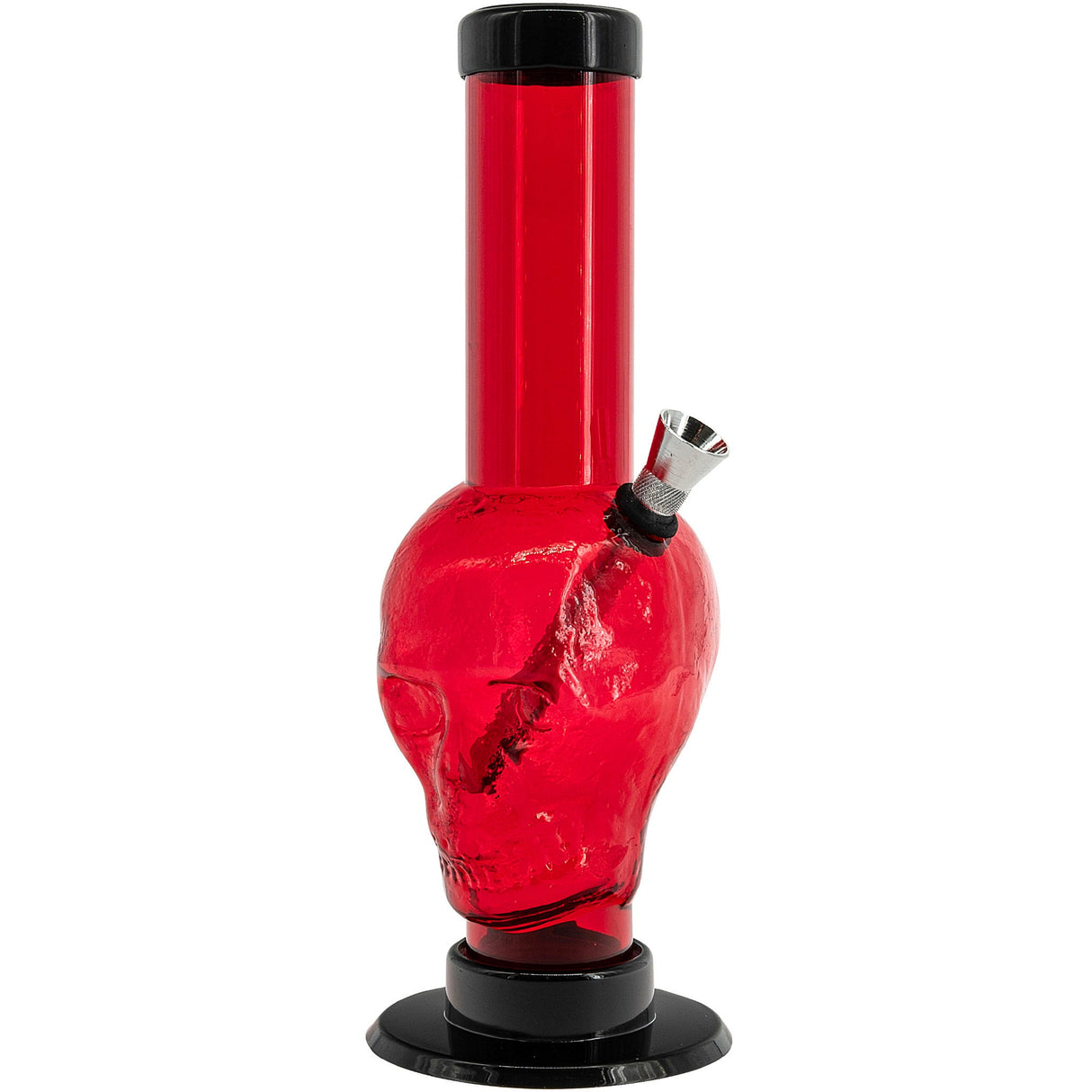 JM Plastics Acrylic Skull Bong in Red, 9-12" Tall, Durable Water Pipe with Metal Bowl - Front View