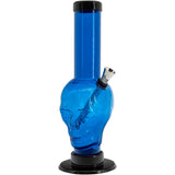 JM Plastics 9" Acrylic Skull Bong in Blue with Sturdy Base - Front View