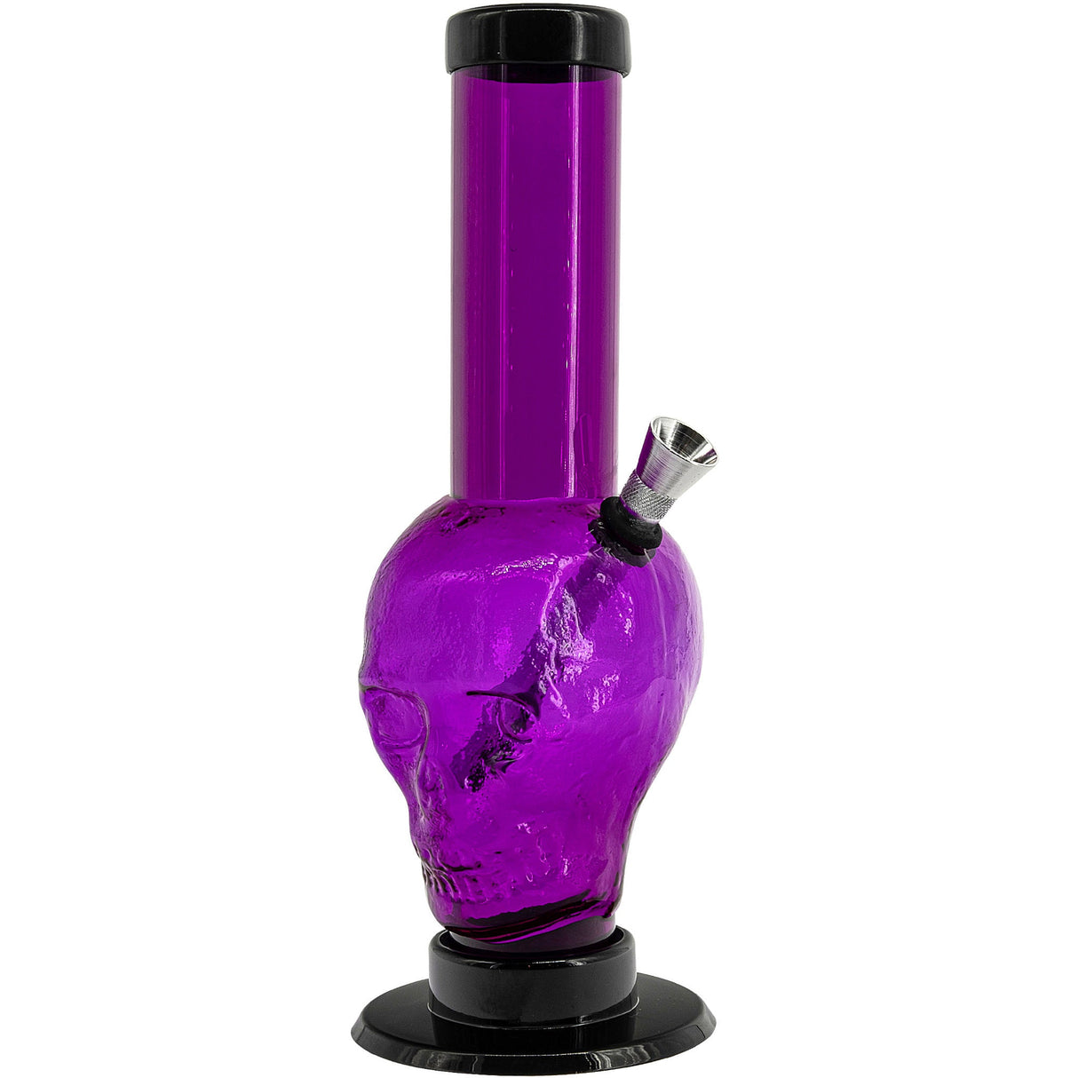 JM Plastics Acrylic Skull Bong in Purple, 9-12" Tall, Durable Water Pipe with Metal Bowl - Front View