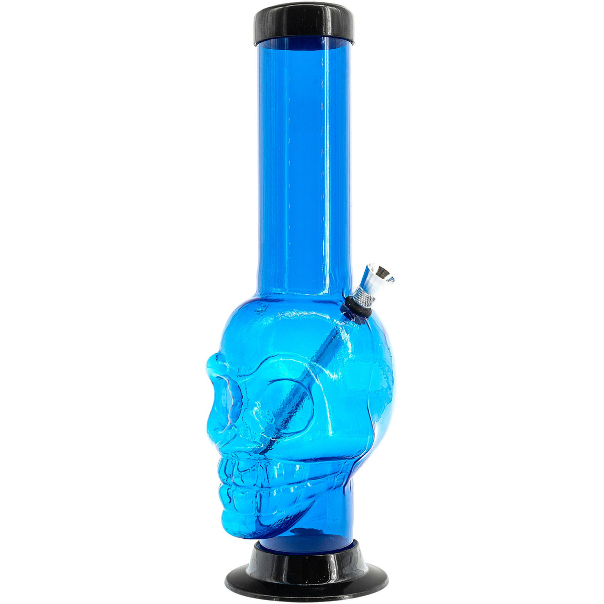 JM Plastics Acrylic Skull Chamber Bong in Blue, 12-15" Tall - Front View