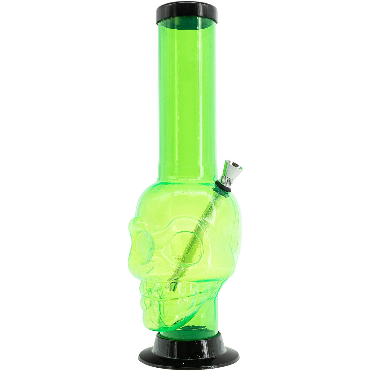 JM Plastics Acrylic Skull Chamber Bong in Vibrant Green, 12-15" Tall - Front View