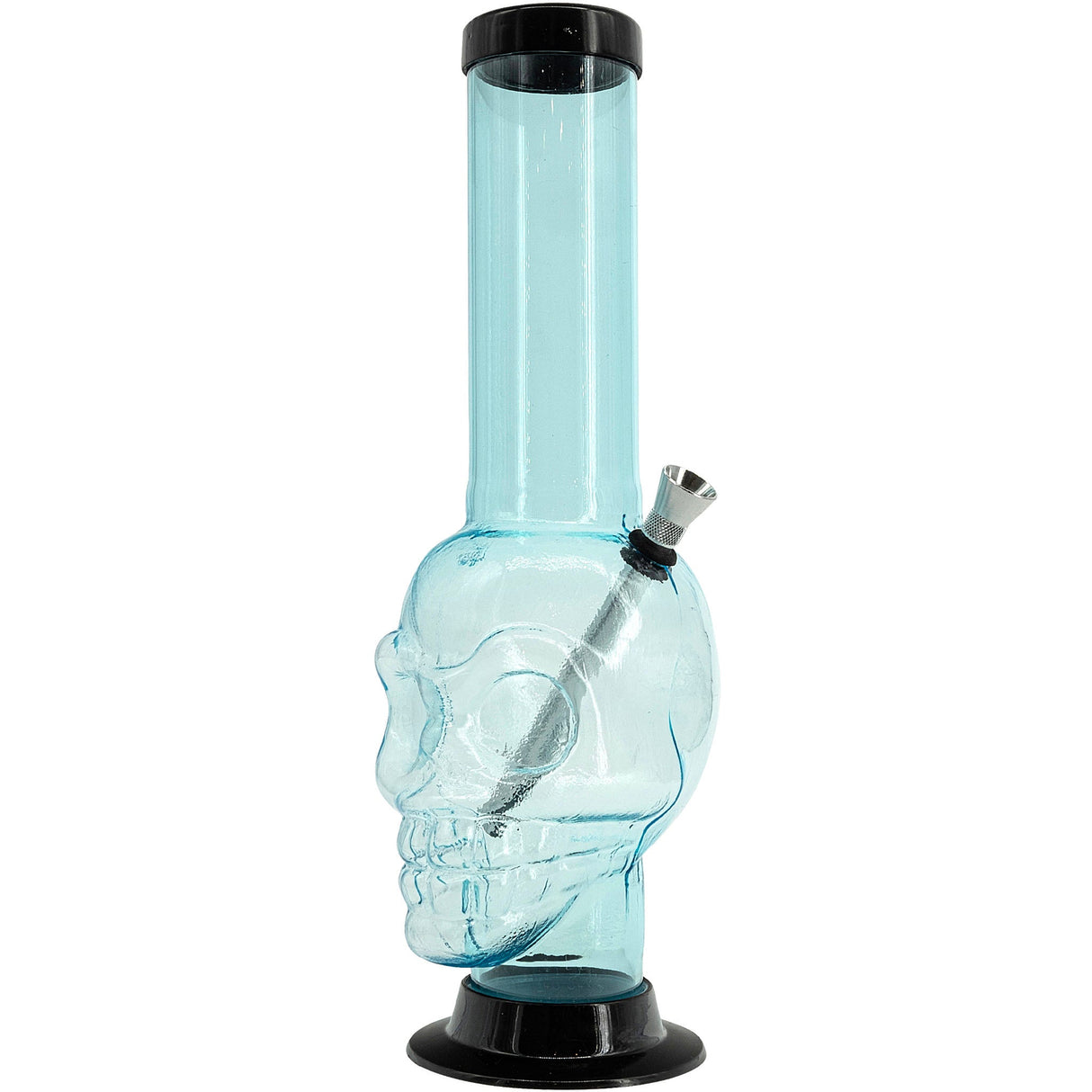 JM Plastics Acrylic Skull Chamber Bong in Light Blue, 12-15" Tall, Front View on White Background