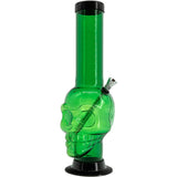 JM Plastics Acrylic Skull Chamber Bong in Green, 12-15" Tall, Front View on Seamless White