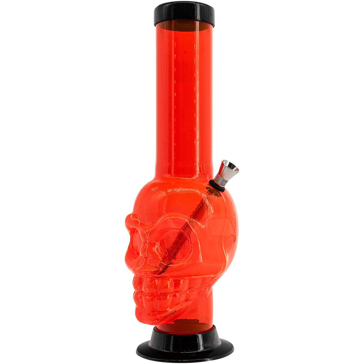 JM Plastics Acrylic Skull Chamber Bong in Orange, 12-15 Inch Options, Front View on White Background