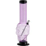 JM Plastics Acrylic Skull Chamber Bong in Pink, 12-15" Tall with Metal Bowl - Front View