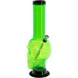 JM Plastics Acrylic Skull Chamber Bong in Illuminati Green, 12-15" Tall, Side View